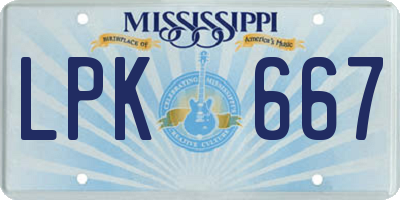 MS license plate LPK667