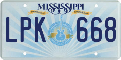 MS license plate LPK668