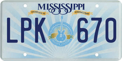 MS license plate LPK670