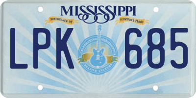 MS license plate LPK685