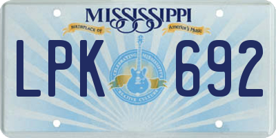 MS license plate LPK692