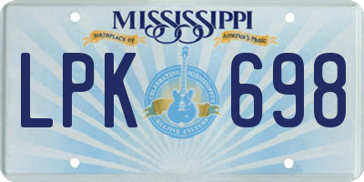 MS license plate LPK698