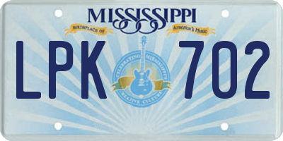 MS license plate LPK702