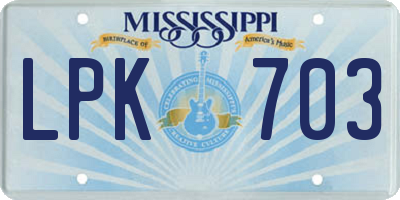 MS license plate LPK703