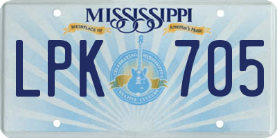 MS license plate LPK705