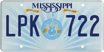 MS license plate LPK722