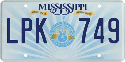 MS license plate LPK749