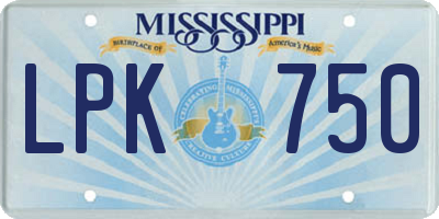 MS license plate LPK750