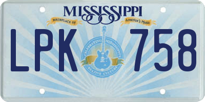 MS license plate LPK758