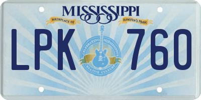 MS license plate LPK760