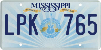 MS license plate LPK765