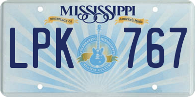 MS license plate LPK767