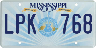 MS license plate LPK768