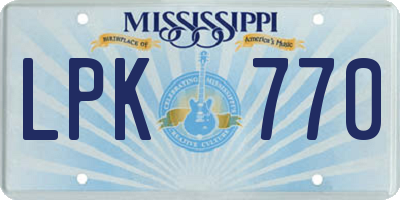 MS license plate LPK770