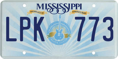 MS license plate LPK773