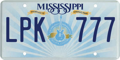 MS license plate LPK777