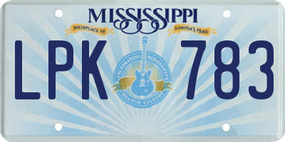 MS license plate LPK783