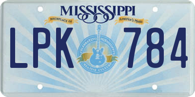 MS license plate LPK784