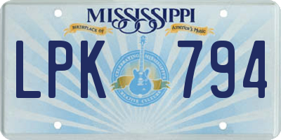 MS license plate LPK794