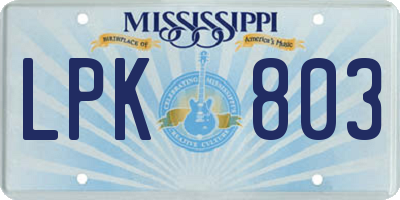 MS license plate LPK803