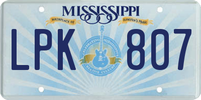 MS license plate LPK807