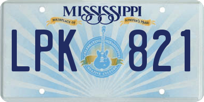 MS license plate LPK821