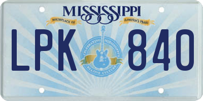 MS license plate LPK840