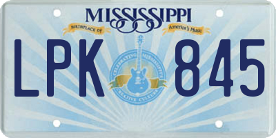 MS license plate LPK845