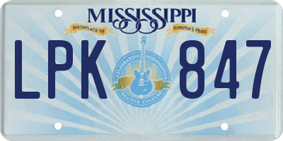 MS license plate LPK847