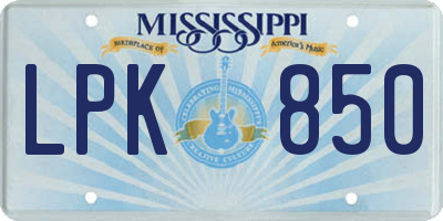 MS license plate LPK850