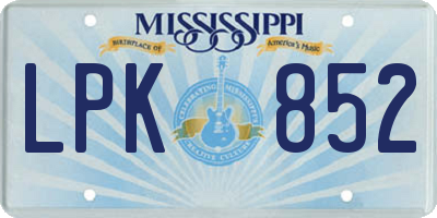 MS license plate LPK852