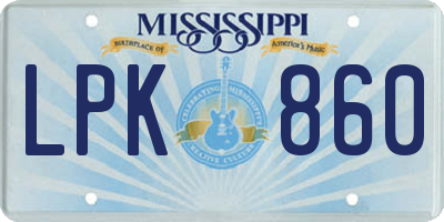 MS license plate LPK860