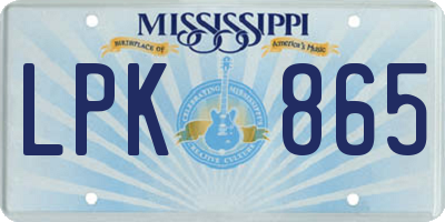 MS license plate LPK865