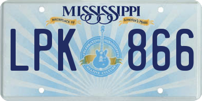 MS license plate LPK866