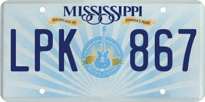 MS license plate LPK867