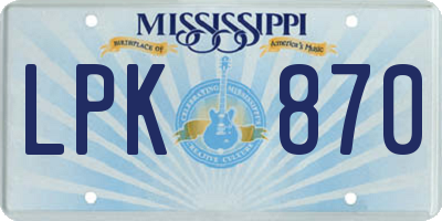 MS license plate LPK870