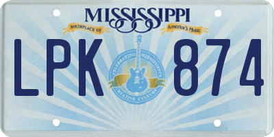 MS license plate LPK874