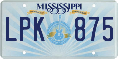 MS license plate LPK875