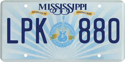 MS license plate LPK880