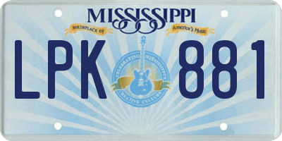 MS license plate LPK881