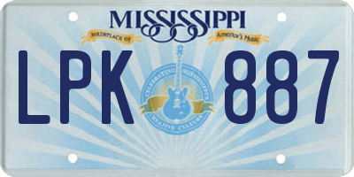 MS license plate LPK887