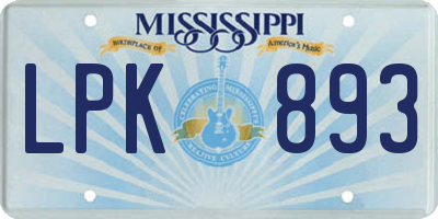 MS license plate LPK893