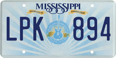 MS license plate LPK894