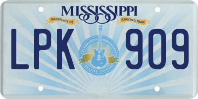 MS license plate LPK909