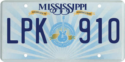 MS license plate LPK910
