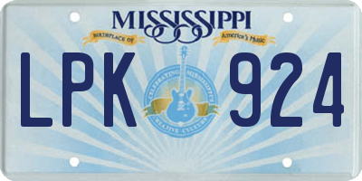 MS license plate LPK924