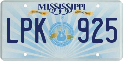 MS license plate LPK925