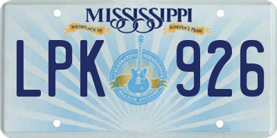 MS license plate LPK926