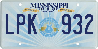 MS license plate LPK932