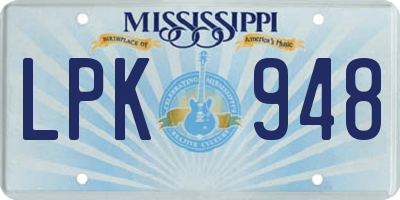 MS license plate LPK948